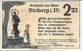 1921 AD., Germany, Weimar Republic, Rietberg (town), Notgeld, collector series issue, 2 Mark, Grabowski/Mehl 1123.1-4/5. 030327 Obverse