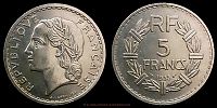 1935 AD., France, Republic, Paris mint, 5 Francs, KM 888.