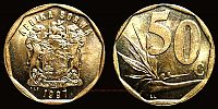 South Africa, 1997 AD., Republic, South African mint, 50 Cents, KM 163. 