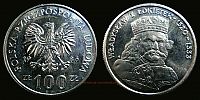 1986 AD., Poland, socialist People's Republic, WÅ‚adysÅ‚aw I the Elbow-high commemorative, Warsaw mint, 100 ZÅ‚otych, KM Y 160.