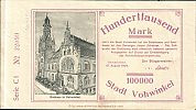 1923 AD., Germany, Weimar Republic, Vohwinkel (town), Notgeld, currency issue, 100.000 Mark, Keller 5358a.1. C1 22099 Obverse 