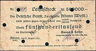 1923 AD., Germany, Weimar Republic, Altena, Basse & Selve, Zweigniederlassung der Selve AG, Notgeld, paycheck, 500.000 Mark, Keller 49c. (3?)715 Obverse 