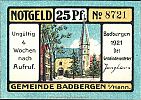 1921 AD., Germany, Weimar Republic, Badbergen (municipality), Notgeld, 25 Pfennig, Grabowski/Mehl 58.1-1/4. 8721 Obverse 