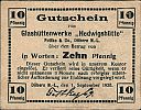 1920 AD., Germany, Weimar Republic, Döbern Niederlausitz (Fettke & Co., Glashüttenwerke Hedwigshütte), Notgeld, currency issue, 10 Pfennig, Tieste 1425.05.04.02. Obverse 