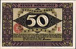1922 AD., Germany, Weimar Republic, Köln, town, Notgeld, collector series issue, 50 Pfennig, Grabowski/Mehl 717.2-2/3. E 078911 Obverse 