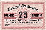 1917 AD., Germany, 2nd Empire – Weimar Republic, Libau, Libauer Glashüttenwerke Otto Oesterreicher, Notgeld, currency issue, 25 Pfennig, Tieste 4055.10.05.200401.M. Obverse