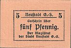 1920 AD., Germany, Weimar Republic, Neustadt O.S. (town), Notgeld, currency issue, 5 Pfennig, Tieste 4960.20.12. Obverse 
