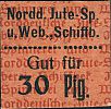 1920 AD., Germany, Weimar Republic, Schiffbek (Norddeutsche Jute-Spinnerei und Weberei), Notgeld, currency issue, 30 Pfennig, Tieste 6495.05.12. Obverse