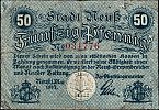 1917 AD., Germany, 2nd Empire, Neuss (town), Notgeld currency issue 50 Pfennig, Grabowski N25.2d. 031776 Obverse 