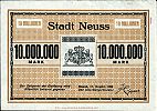 1923 AD., Germany, Weimar Republic, Neuss (town), Notgeld, currency issue, 10.000.000 Mark, Keller 3840n.2. 1 65037 âœ» Obverse 