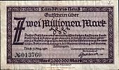 1923 AD., Germany, Weimar Republic, Neuss (Landkreis), Notgeld, currency issue, 2.000.000 Mark, Tieste 25.11. 013760 Obverse 