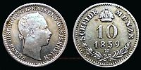 1859 AD., Austria, Habsburg monarchy, Franz Joseph I, Milan mint, 10 Kreuzer, KM 2204. 