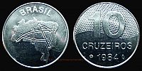 Brazil, 1984 AD., military dictatorship, Rio de Janeiro mint, 10 Cruzeiros, KM 592.1.