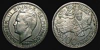 Monaco, 1950 AD., Rainier III, Paris mint, 100 Francs, KM 133.