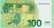 European Union, European Central Bank, Pick 24n. 100 Euro, 2019 AD. Printer: Oesterreichische Banknoten und Sicherheitsdruck GmbH, Vienna, Austria, N001D2-NZ2400130146 Reverse 