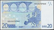 European Union, European Central Bank, Pick 16y. 20 Euro, 2011 AD., Printer: Bank of Greece, N007G1-Y05454737245 Reverse 