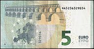 European Union, European Central Bank, Pick 20n. 5 Euro, 2013 AD. Printer: Oesterreichische Banknoten und Sicherheitsdruck GmbH, Vienna, Austria, N016B5-NA5236329034 Reverse 