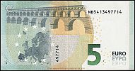 European Union, European Central Bank, Pick 20n. 5 Euro, 2013 AD. Printer: Oesterreichische Banknoten und Sicherheitsdruck GmbH, Vienna, Austria, N018D5-NB5413497714 Reverse 