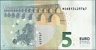 European Union, European Central Bank, Pick 26n. 5 Euro, 2013 AD. Printer: Oesterreichische Banknoten und Sicherheitsdruck GmbH, Vienna, Austria, N020H6-NC6813429767 Reverse 