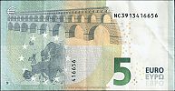 European Union, European Central Bank, Pick 26n. 5 Euro, 2013 AD. Printer: Oesterreichische Banknoten und Sicherheitsdruck GmbH, Vienna, Austria, N020I3-NC3913416656 Reverse 