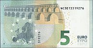 European Union, European Central Bank, Pick 26n. 5 Euro, 2013 AD. Printer: Oesterreichische Banknoten und Sicherheitsdruck GmbH, Vienna, Austria, N020J3-NC3013319276 Reverse 