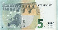 European Union, European Central Bank, Pick 26n. 5 Euro, 2013 AD. Printer: Oesterreichische Banknoten und Sicherheitsdruck GmbH, Vienna, Austria, N021G3-NC3733663373 Reverse 