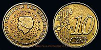 1999 AD., Netherlands, Beatrix, Utrecht mint, 10 Euro Cent, KM 237. 