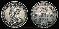 Canada, 1919 AD., George V, Royal Canadian Mints at Ottawa, 25 Cents, KM 17.