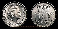 1965 AD., Netherlands, Juliana, Utrecht mint, 10 Cent, KM 182. 