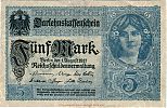 1917 AD., Germany, 2nd Empire, Reichsschuldenverwaltung, Berlin, 5 Mark, Pick 56b/2. O·16989259 Obverse
