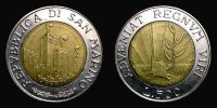 1993 AD., San Marino, "Adveniat Regnum Viri" theme, Rome mint, 500 Lire, KM 301.