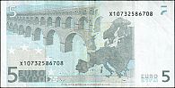 European Union, European Central Bank, Pick 1x.2. 5 Euro, 2002 AD. Printer: Giesecke & Devrient, Germany, P008G4-X10732586708 Reverse 