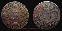 1706 AD., German States, Paderborn, Bishopric, Franz Arnold von Wolff Metternich zur Gracht, 6 Pfennig, WeingÃ¤rtner 653. 