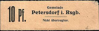 1916-1921 AD., Germany, 2nd Empire â€“ Weimar Republic, Petersdorf im Riesengebirge (municipality), Notgeld, currency issue, 10 Pfennig, Tieste 5570.05.01.A. Obverse 