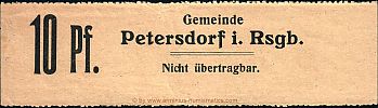 1916-1921 AD., Germany, 2nd Empire â€“ Weimar Republic, Petersdorf im Riesengebirge (municipality), Notgeld, currency issue, 10 Pfennig, Tieste 5570.05.01.B. Obverse 
