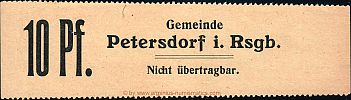 1916-1921 AD., Germany, 2nd Empire â€“ Weimar Republic, Petersdorf im Riesengebirge (municipality), Notgeld, currency issue, 10 Pfennig, Tieste 5570.05.15.A. Obverse 