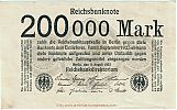 1923 AD., Germany, Weimar Republic, Reichsbank, Berlin, 5th issue, 200000 Mark, unknown private printer, Pick 100/2. Obverse