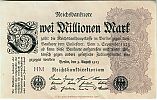 1923 AD., Germany, Weimar Republic, Reichsbank, Berlin, 5th issue, 2000000 Mark, printer Dr. Haas, Mannheim, Pick 104a.1. HM Obverse