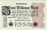 1923 AD., Germany, Weimar Republic, Reichsbank, Berlin, 5th issue, 2000000 Mark, printer W. CrÃ¼well, Dortmund, Pick 104b. CD Obverse