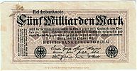 1923 AD., Germany, Weimar Republic, Reichsbank, Berlin, 8th issue, 5000000000 Mark, unknown private printer, Pick 123b/2. Obverse