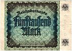 1922 AD., Germany, Weimar Republic, Reichsbank, Berlin, 4th issue, 5000 Mark, printer F (unknown ?), Pick 81a. O 588480 Reverse