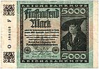 1922 AD., Germany, Weimar Republic, Reichsbank, Berlin, 4th issue, 5000 Mark, printer F (unknown ?), Pick 81a. O 588480 Obverse
