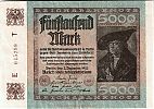 1922 AD., Germany, Weimar Republic, Reichsbank, Berlin, 4th issue, 5000 Mark, unknown printer T, Pick 81a. E 045299 Obverse