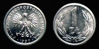 1990 AD., Poland, Peoples Republic, Warsaw mint, 1 ZÅ‚oty, KM Y 49.3. 