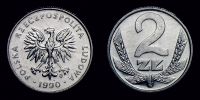 1990 AD., Poland, Peoples Republic, Warsaw mint, 2 ZÅ‚ote, KM Y 80.3. 