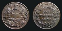 India, British India, 1835 AD., East India Company, Calcutta mint, 1/4 Anna, Pridmore 141.