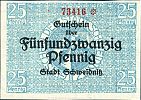 1918 AD., Germany, Weimar Republic, Schweidnitz, Stadt, Notgeld, currency issue, 25 Pfennig, Tieste 6775.20.10.2. 73416* Reverse 
