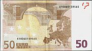 European Union, European Central Bank, Pick 4x.2. 50 Euro, 2002-2003 AD., Printer: Bundesdruckerei, Berlin (Germany), R016H5-X10060159565 Reverse 