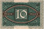 1920 AD., Germany, Weimar Republic, Reichsbank, Berlin, Designer: Marcus Behmer, 10 Mark, Pick 67a/1. XÂ·3528137 Reverse