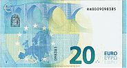 European Union, European Central Bank, Pick 22r. 20 Euro, 2015 AD., Printer: Bundesdruckerei, Berlin, Germany, R001I3-RA0009098385 Reverse 